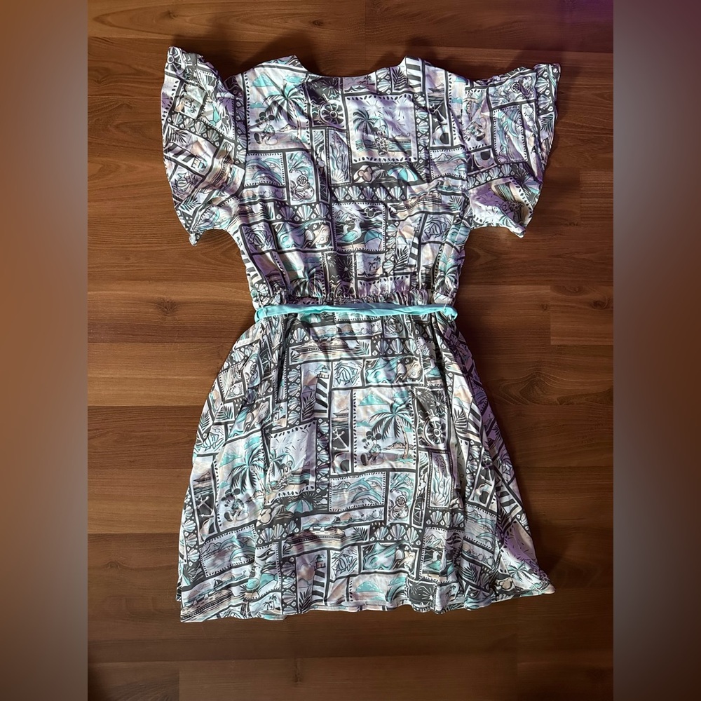 Disney Multi-Color Tropical Print Dress with Mint Belt - Picture 9 of 9